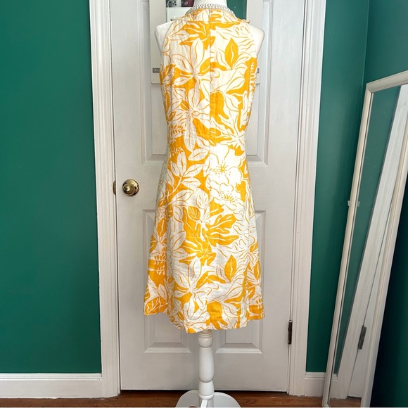J.McLaughlin Yellow Floral Halter Linen Dress Size 6 - Picture 3 of 10